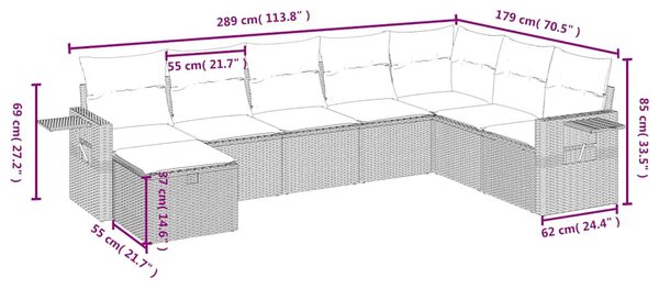 8 részes fekete polyrattan kerti ülőgarnitúra párnákkal