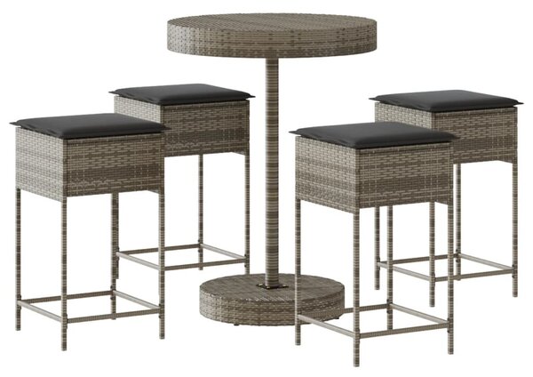 5 részes szürke polyrattan kerti bárszett párnákkal