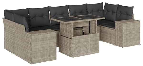 8 részes világosszürke polyrattan kerti ülőgarnitúra párnával