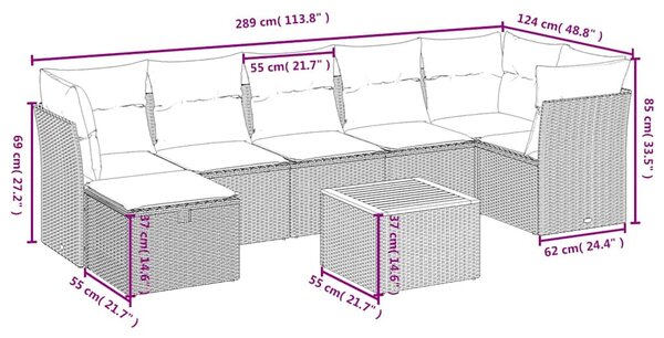 9 részes fekete polyrattan kerti ülőgarnitúra párnákkal
