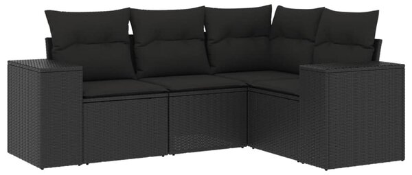 4 részes fekete polyrattan kerti ülőgarnitúra párnákkal