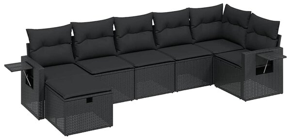 7 részes fekete polyrattan kerti ülőgarnitúra párnával