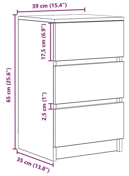 VidaXL 2 db füstölt tölgy éjjeliszekrények 3 fiókkal 39x35x65 cm