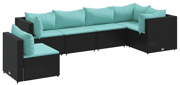 6 részes fekete polyrattan kerti ülőgarnitúra párnákkal
