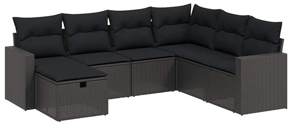 7 részes fekete polyrattan kerti ülőgarnitúra párnával