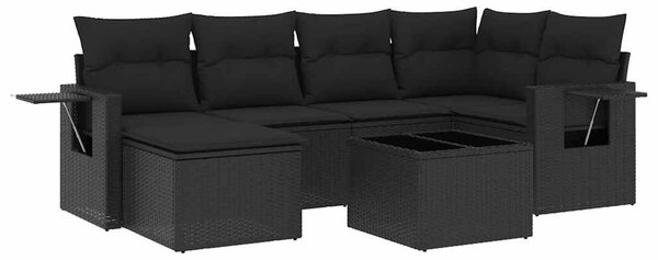 7 részes fekete polyrattan kerti ülőgarnitúra párnával