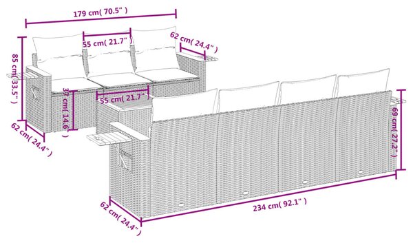 8 részes szürke polyrattan kerti ülőgarnitúra párnákkal