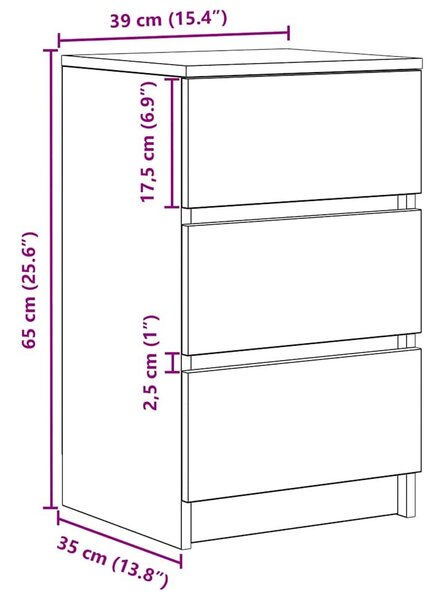 VidaXL 2 db fehér éjjeliszekrények 3 fiókkal 39x35x65 cm