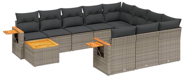 11 részes szürke polyrattan kerti ülőgarnitúra párnákkal