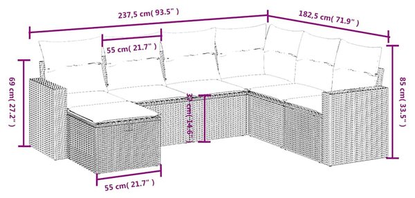 7 részes fekete polyrattan kerti ülőgarnitúra párnával