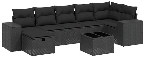 8 részes fekete polyrattan kerti ülőgarnitúra párnákkal