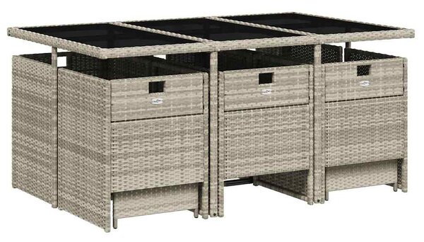 11 részes világosszürke polyrattan kerti ülőgarnitúra párnákkal