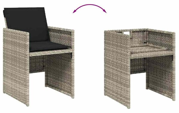 11 részes világosszürke polyrattan kerti ülőgarnitúra párnákkal
