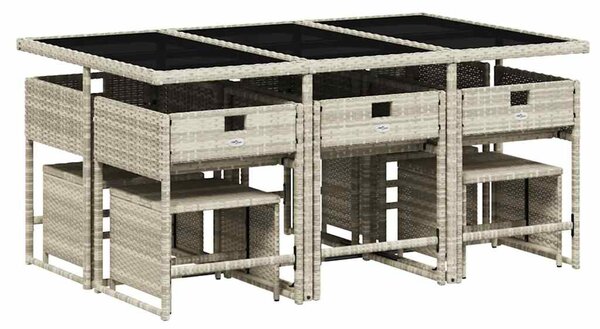 11 részes világosszürke polyrattan kerti ülőgarnitúra párnákkal