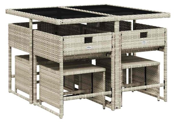 9részes világosszürke polyrattan kerti étkezőgarnitúra párnával
