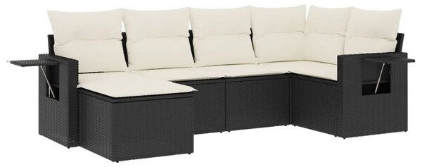 6 részes fekete polyrattan kerti ülőgarnitúra párnákkal