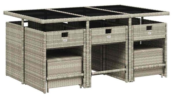 11 részes világosszürke polyrattan kerti ülőgarnitúra párnákkal