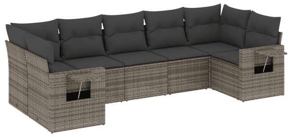 7 részes szürke polyrattan kerti ülőgarnitúra párnákkal
