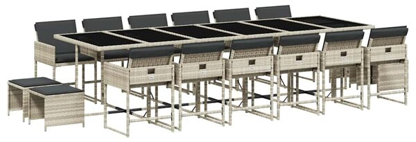 17 részes szürke polyrattan kerti étkezőgarnitúra párnákkal
