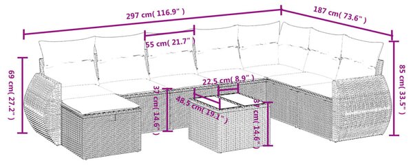 9 részes bézs polyrattan kerti ülőgarnitúra párnákkal
