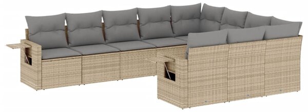 10 részes bézs polyrattan kerti ülőgarnitúra párnával