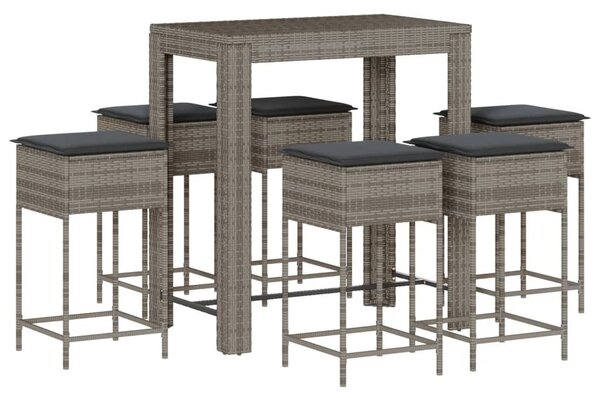 7 részes szürke polyrattan kerti bárszett párnákkal