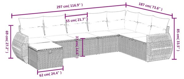 8 részes bézs polyrattan kerti ülőgarnitúra párnával