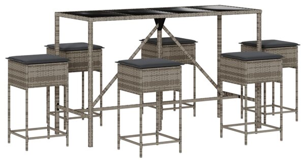 7 részes szürke polyrattan kerti bárszett párnákkal