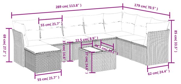 9 részes bézs polyrattan kerti ülőgarnitúra párnákkal