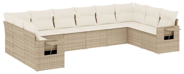 10 részes bézs polyrattan kerti ülőgarnitúra párnával