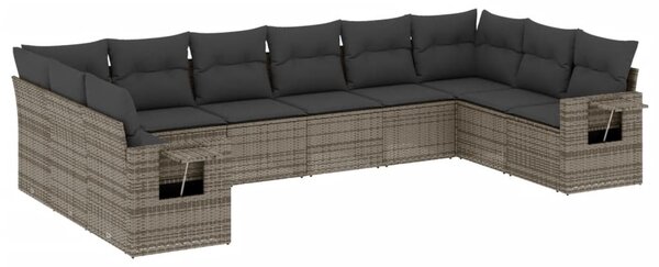 10 részes szürke polyrattan kerti ülőgarnitúra párnákkal