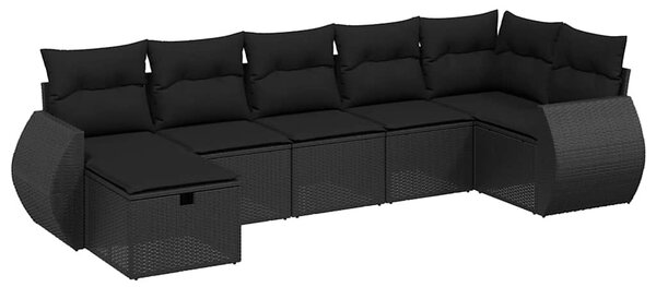 7 részes fekete polyrattan kerti ülőgarnitúra párnával
