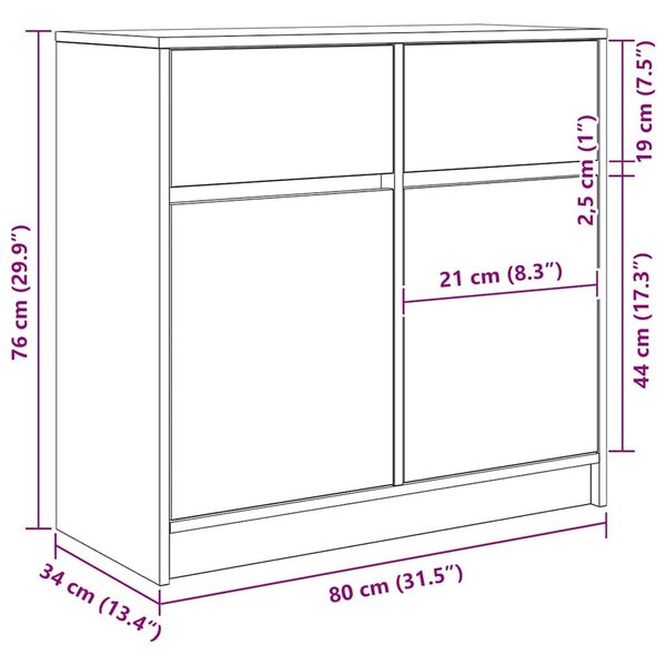 VidaXL füstölt tölgy szerelt fa tálalószekrény fiókos 80x34x76 cm