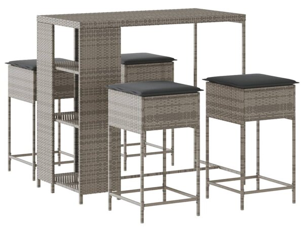 5 részes szürke polyrattan kerti bárszett párnákkal