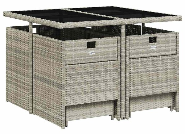 9részes világosszürke polyrattan kerti étkezőgarnitúra párnával