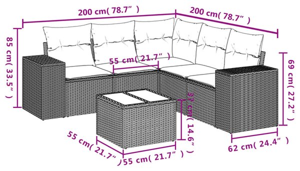6 részes szürke polyrattan kerti ülőgarnitúra párnákkal