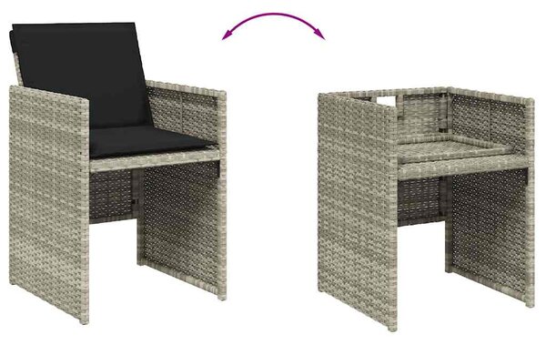9részes világosszürke polyrattan kerti étkezőgarnitúra párnával