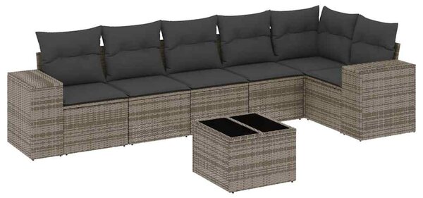 7 részes szürke polyrattan kerti ülőgarnitúra párnákkal