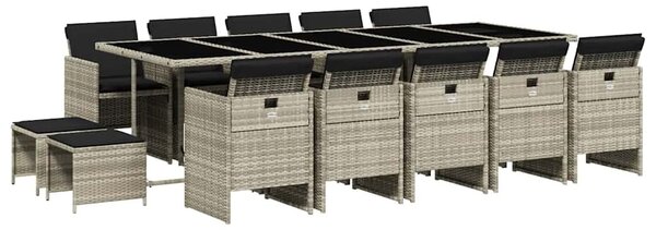15 részes szürke polyrattan kerti étkezőgarnitúra párnákkal