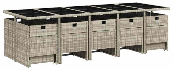 15 részes szürke polyrattan kerti étkezőgarnitúra párnákkal