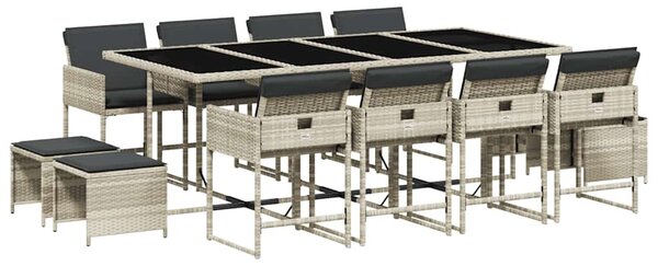 13 részes szürke polyrattan kerti étkezőgarnitúra párnákkal