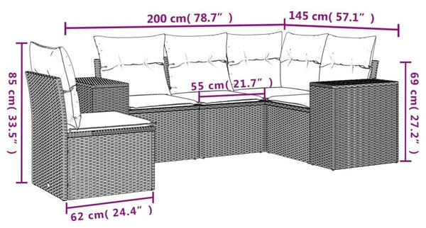 5 részes bézs polyrattan kerti ülőgarnitúra párnákkal