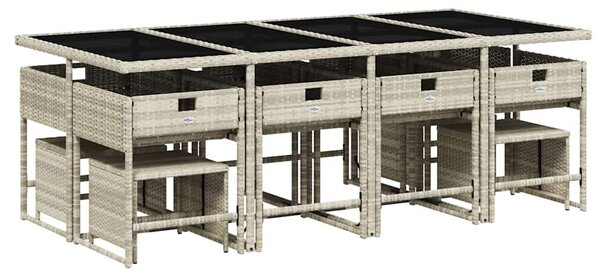 13 részes szürke polyrattan kerti étkezőgarnitúra párnákkal