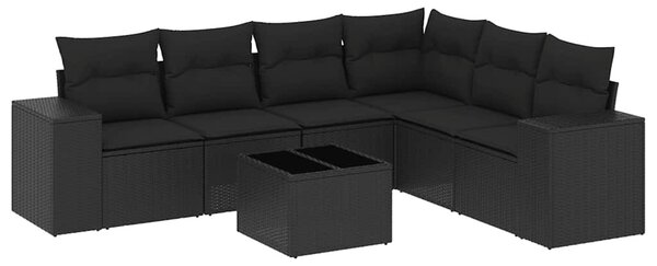 7 részes fekete polyrattan kerti ülőgarnitúra párnával