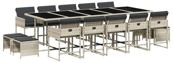 15 részes szürke polyrattan kerti étkezőgarnitúra párnákkal