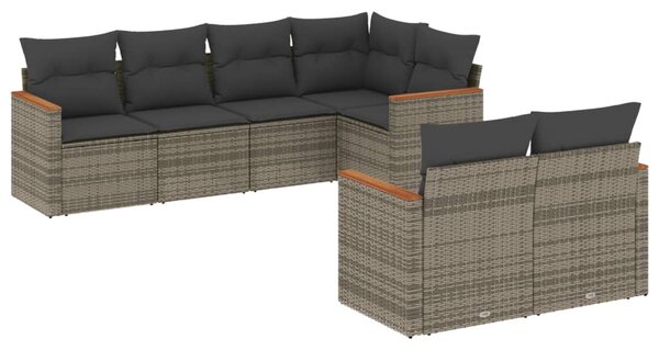 7 részes szürke polyrattan kerti ülőgarnitúra párnákkal