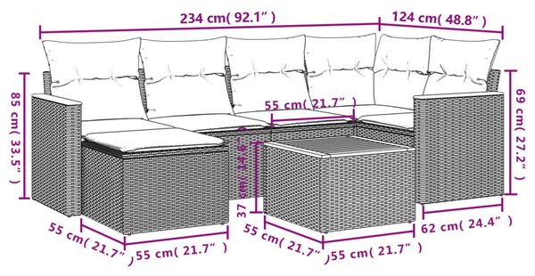7 részes fekete polyrattan kerti ülőgarnitúra párnával