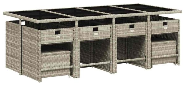 13 részes szürke polyrattan kerti étkezőgarnitúra párnákkal