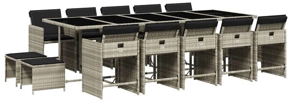 15 részes szürke polyrattan kerti étkezőgarnitúra párnákkal