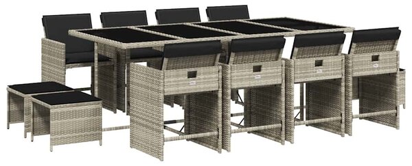 13 részes szürke polyrattan kerti étkezőgarnitúra párnákkal
